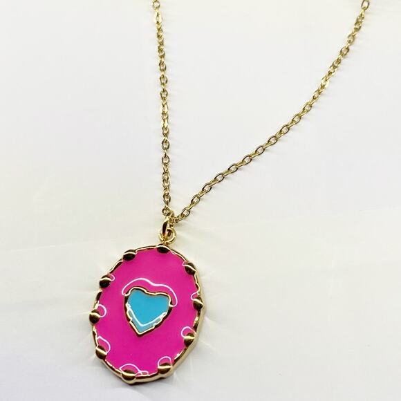 NEW Pink & Heart Pendant Gold Necklace - Picture 1 of 10
